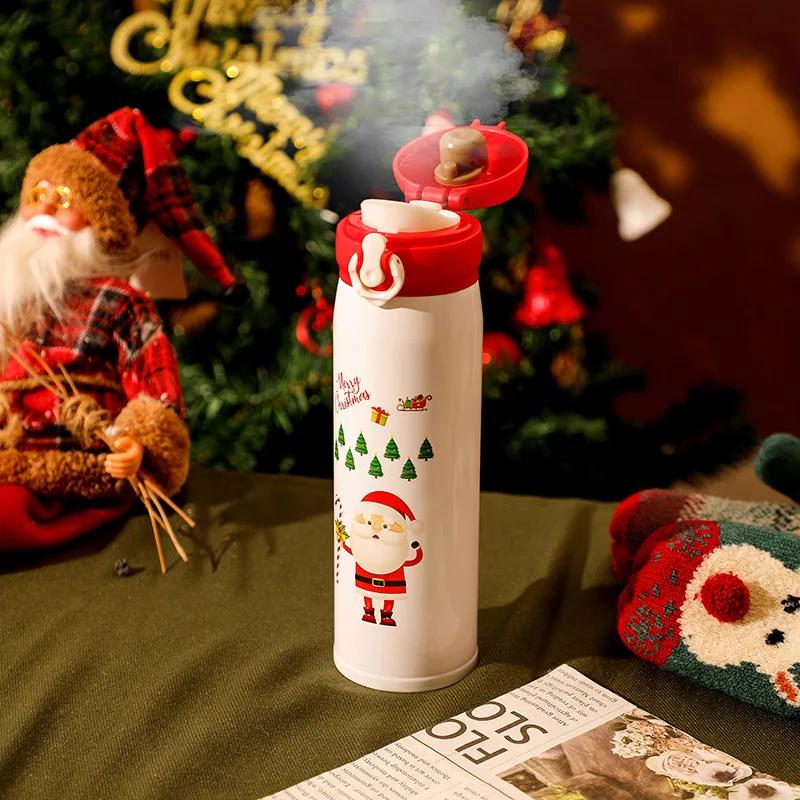 Stainless Steel Bouncing Straw Thermos Cup Vacuum Flask Insulated Water Bottles Christmas Elk Santa Cups Gifts for Kid Drinkware