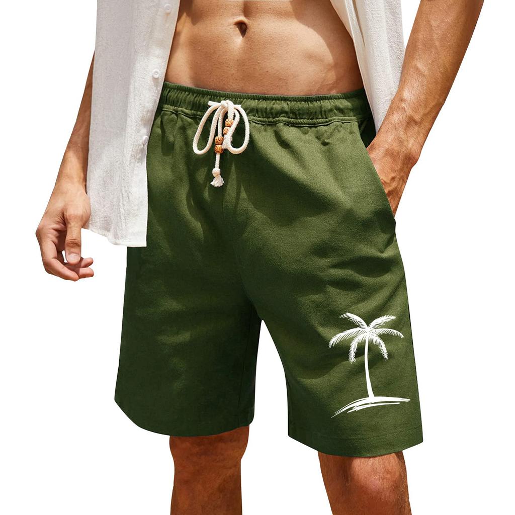 Men's Print Cotton Linen Casual Shorts Men's Fashionable Beach Shorts