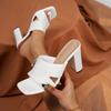 Mules à talons hauts carrés pour femmes, chaussures à bout ouvert, tendance 2025, sandales, tongs d'été, nouveau pour la fête