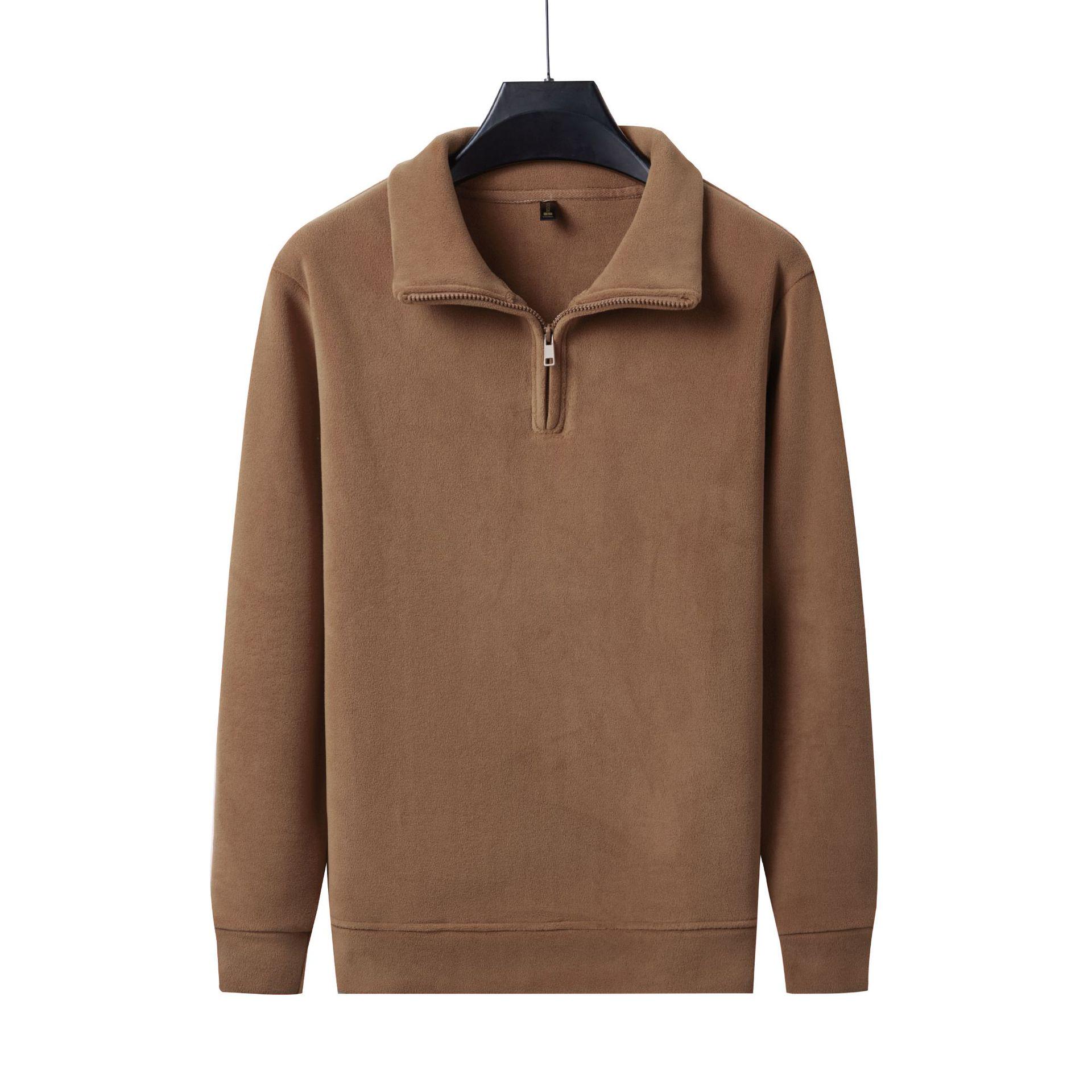 

Men s Heavyweight 400g Sherpa Half-Zip Stand-Up Collar Fleece-Lined Sweatshirt - Autumn/Winter Solid Color Thickened Loose Jacket M кавовий