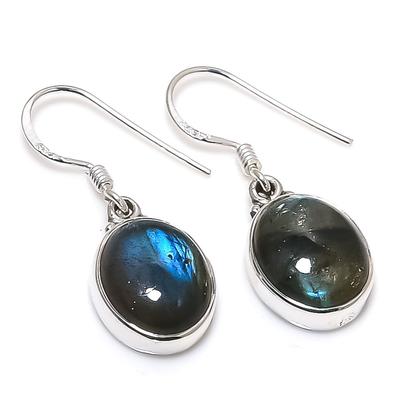 Natural Labradorite Gemstone 925 Solid Sterling Silver Gift Earring 1.25" T6e38