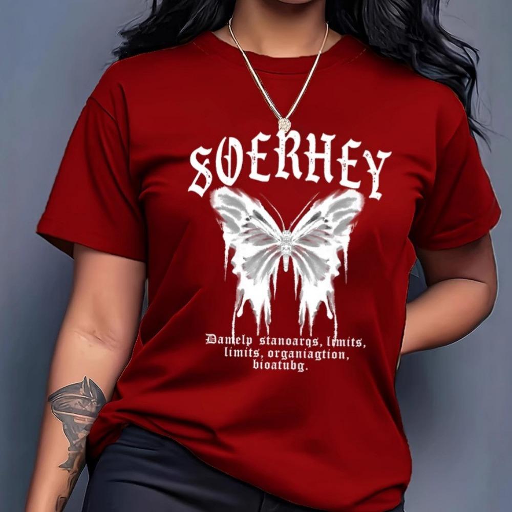 

Летняя женская футболка с коротким рукавом, с принтом, модная повседневная, с круглым вырезом, удобная женская футболка с коротким рукавом XXXXL красный