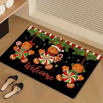 Weihnachtslebkuchen Willkommensmatte Winter Rutschfester Stil Universelle Feiertags-Fußmatte für Innen-Teppich Badezimmer, Vorder- und Hintertüren