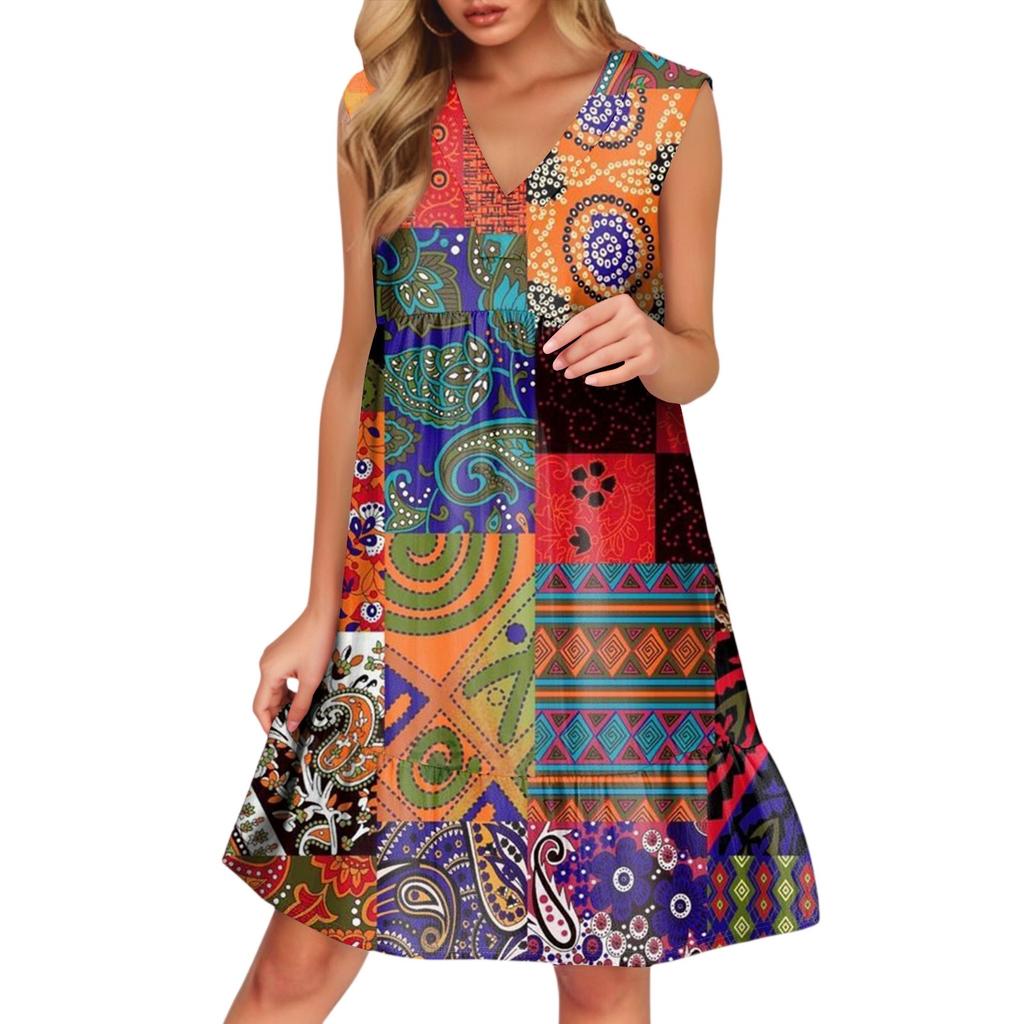 Women's Casual Fashion Breathable V-neck Vest With Pockets Floral Holiday Dress