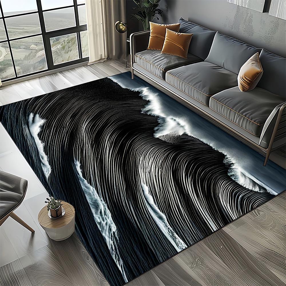 2025 New Style Blue Green Seawater Sea Wave Scenery Carpet Rug for Living Room Bedroom Home Sofa Decoration,Non-slip Floor Mat