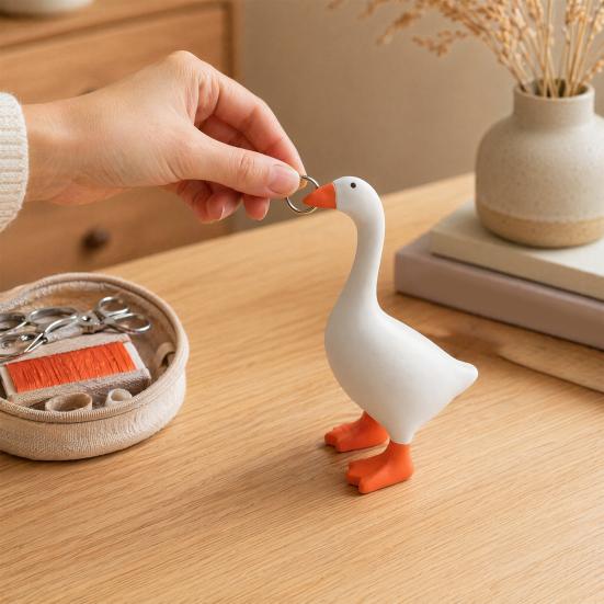 Magnetic Duck Key Holder, 6.7 Inch White Resin Table Goose Statue with Strong Magnet for Keys And Small Metal Items, Cute Decorative Organizer for
