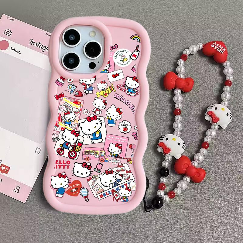Pink Line Hello Kitty Chain Casing For Huawei Honor 400 Lite Pro 90 Lite X9A X9B X8A X8C X8B X8 X7A X7B X5C 5G INS Sanrio Case
