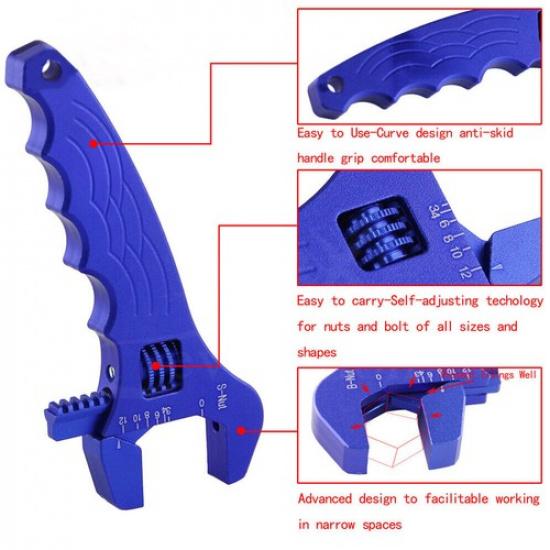 3AN-12AN Aluminum Adjustable Spanner Wrench Tool Blue for Fuel Hose End Fitting