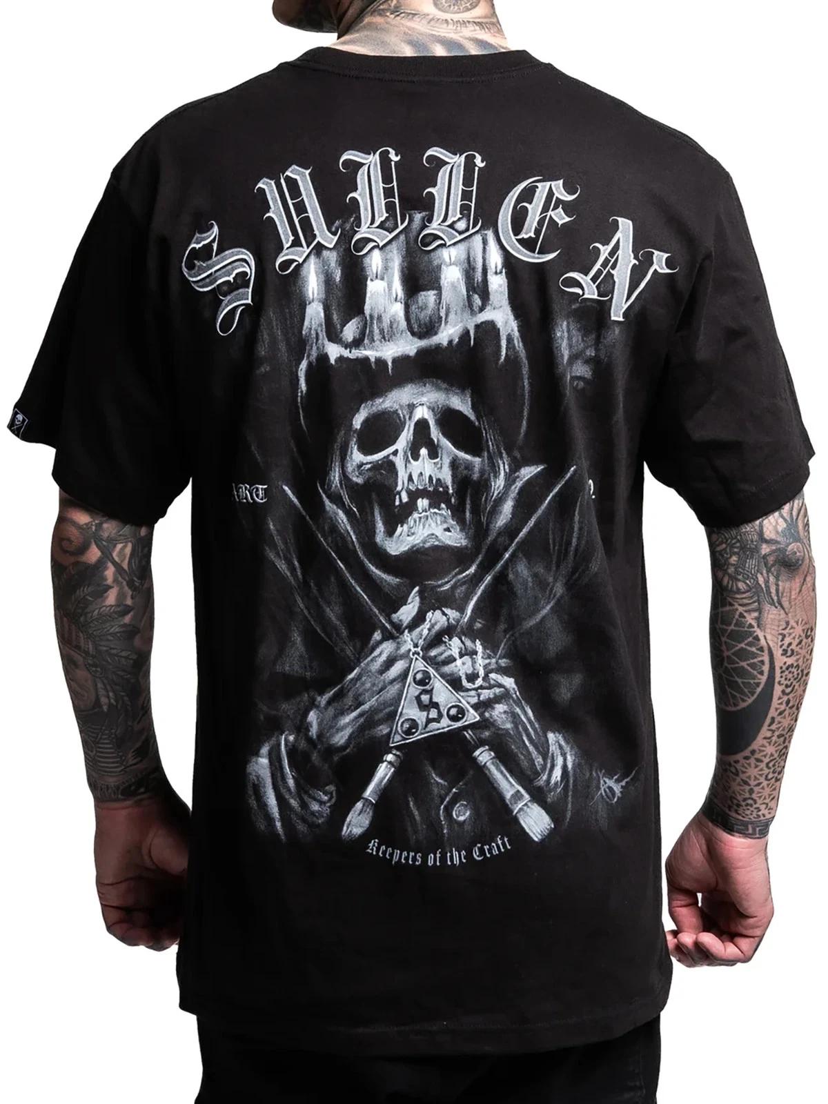 Sullen Men s Keepers Badge Short Sleeve Standard T-shirt Tattoo Pirate Skull Tee S
