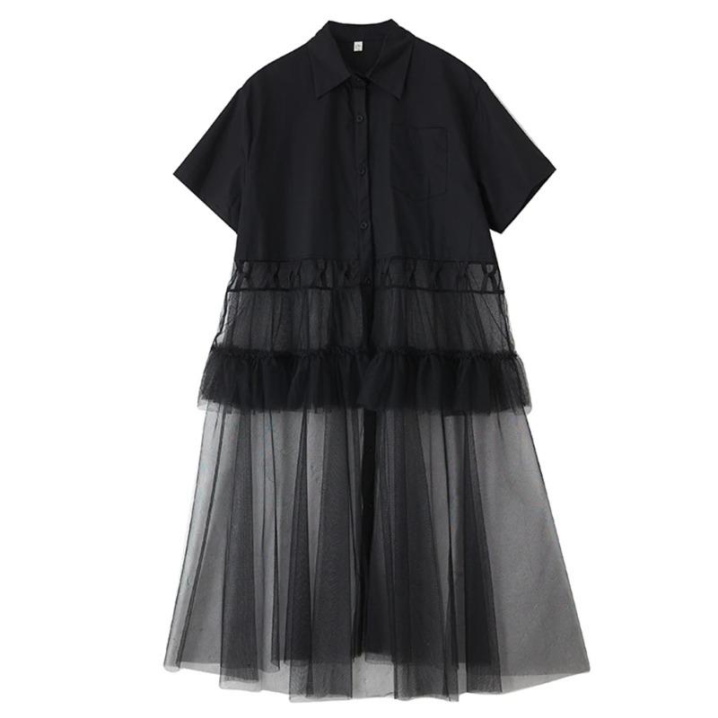 

XITAO Patchwork Mesh Pleated Dress ZMY1195 One Size чёрный