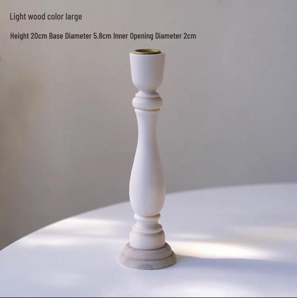 French-style Retro Wooden Column Candlestick for Dining Table Decoration