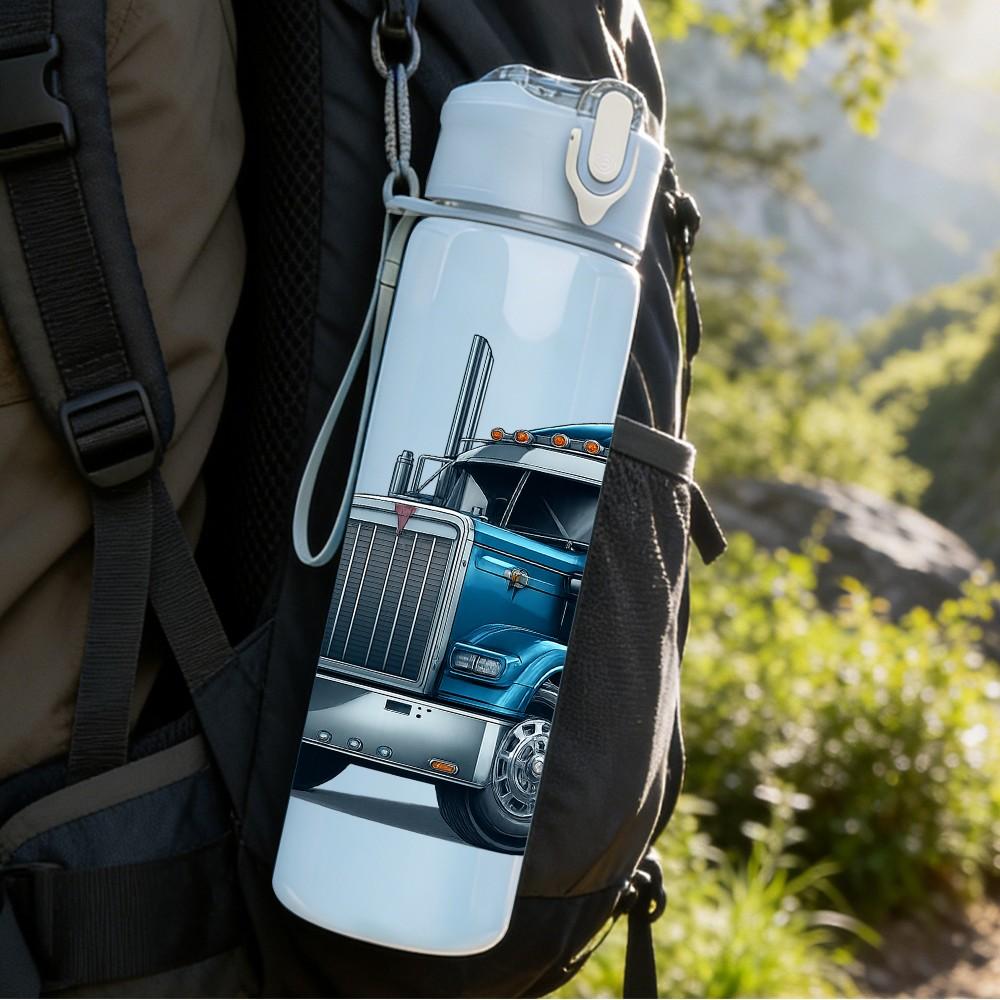 1PC Heavy Duty Truck Art Print 750ml Color Plastic Sports Water Bottle Leakproof Flip Straw Lid Suitable for Sports Office Home Use