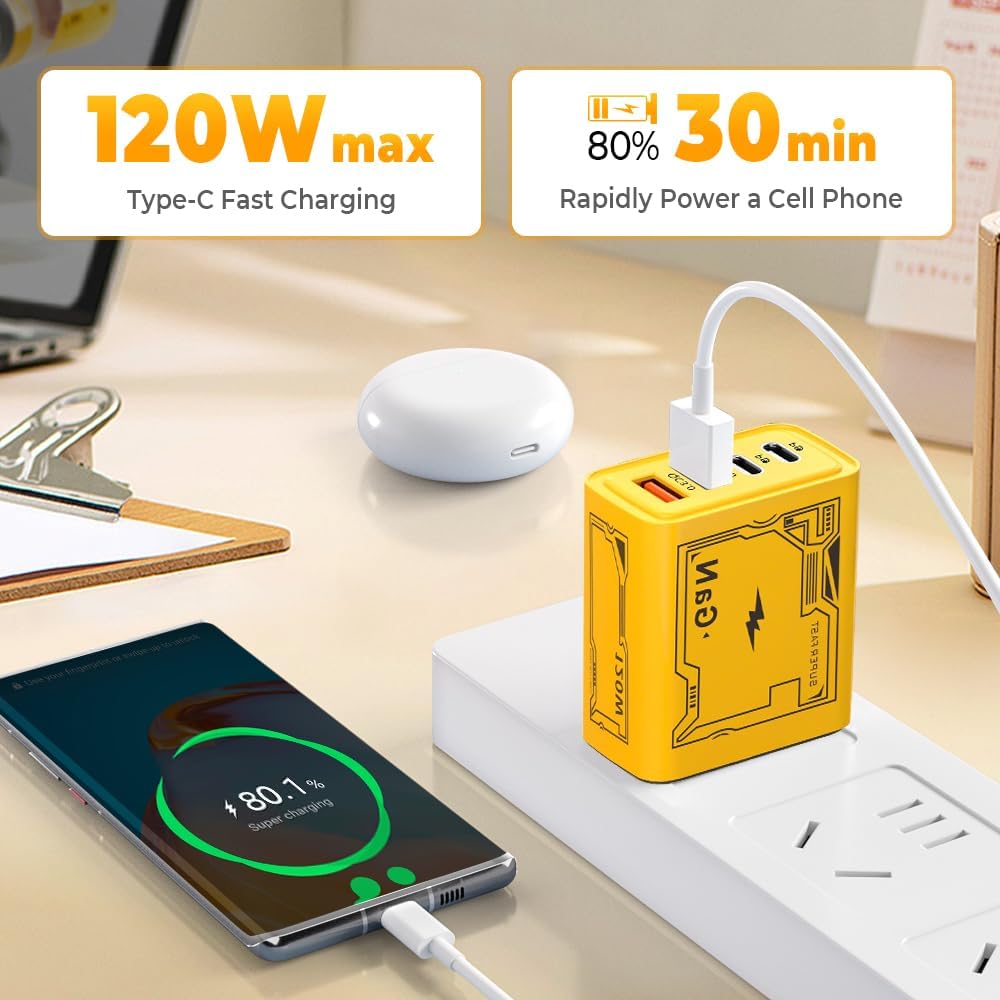 4 Ports 120W Charger Adapter 2 USB + 2 Type-C Fast Charging Charger Adapter for Iphone Xiaomi Samsung Huawei