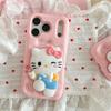 Pink Cute 3D KT Head Grip Tok Holder Phone Case For iPhone 17 Pro Max 16 Pro 15 Pro 14 Plus 13 12 17 Pro Shockproof Phone Cover