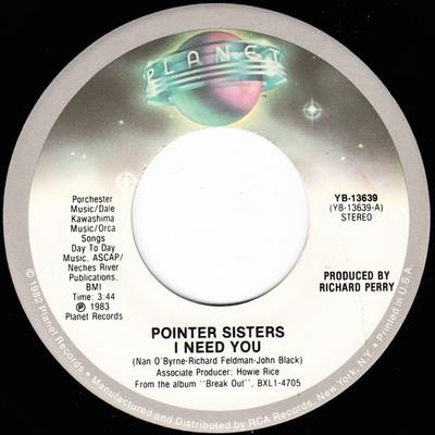 7inch Record POINTER SISTERS  I Need You YB13639 Planet 1983 US SoulFunk Used
