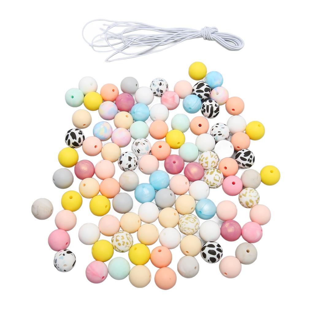 100 Stück Bunte Silikonperlen 15mm DIY Großloch Runde Bastelperlen für Armbänder Halsketten