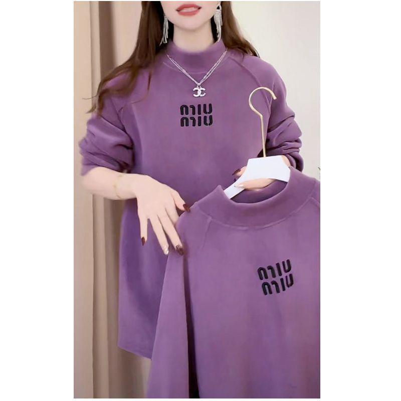 

Women s Thickened Fleece Long-Sleeve Base Shirt, Autumn/Winter, Loose Fit, Slimming Velvet Top. 3XL