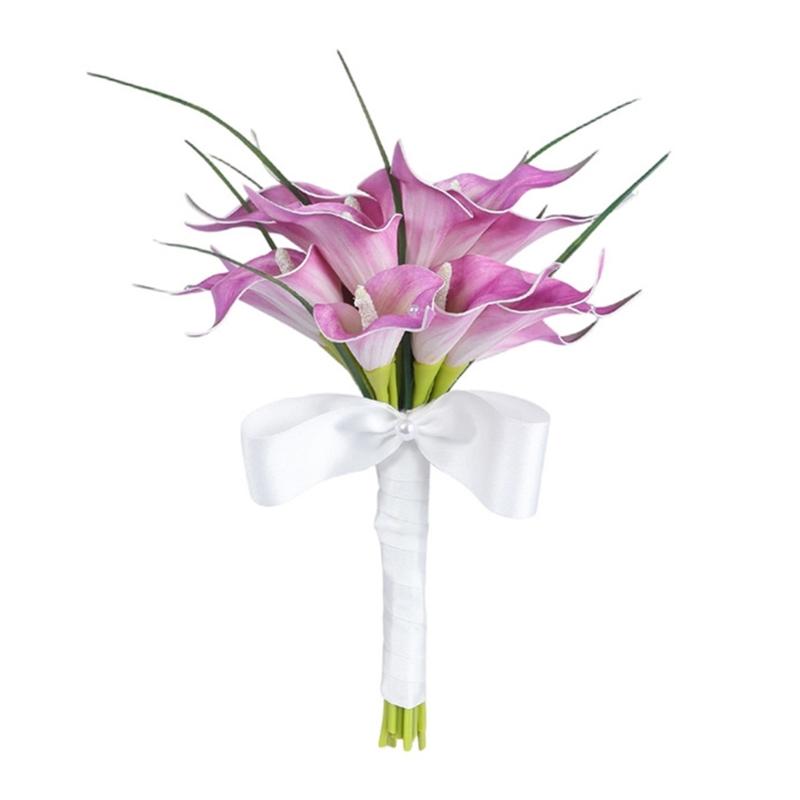 

Traditional White Calla Silk Wedding Arrangement Lightweight Lifelike Flowers For Bride Bridal Party Decoration фиолетовый