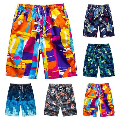 Strandshorts für Herren, elastische Taille, verstellbarer Kordelzug, farbenfroher geometrischer Druck, Strandshorts, schnelltrocknende Freizeitshorts