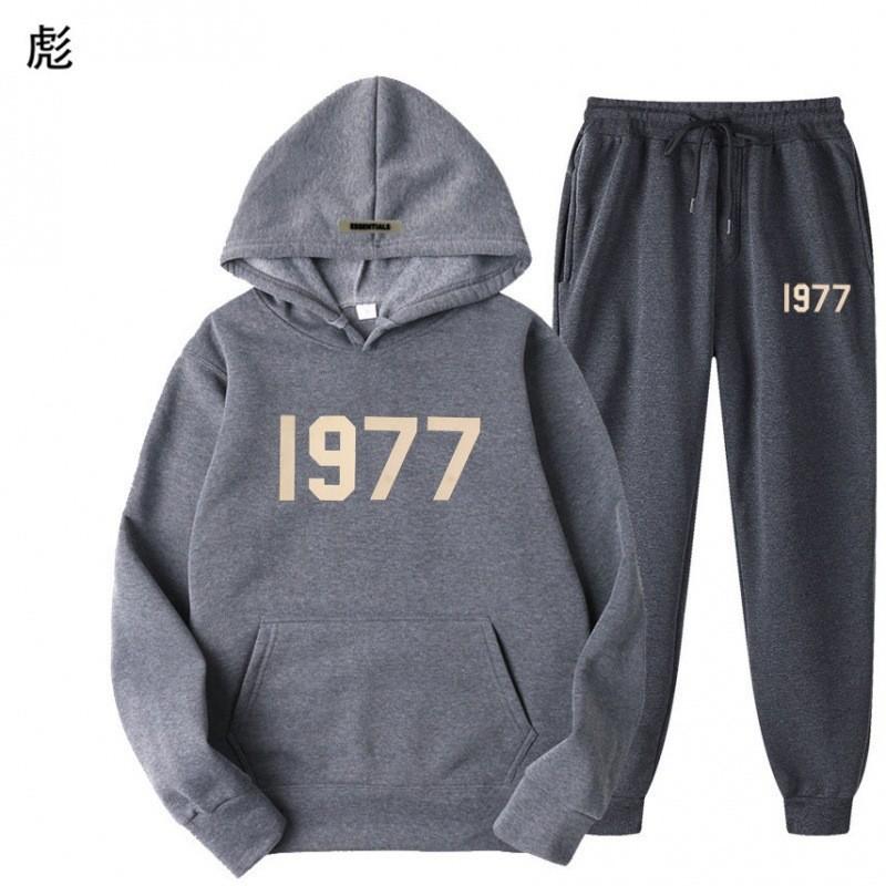 1977 Alphabet Men's and Women's Hoodies ESSENTIALS Double-line FOG Trendy High Street Loose Fleece Sweater Set