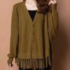 Tassel Knitted Cardigan Coat for Women Autumn/Winter Loose V-neck Sweater for Women