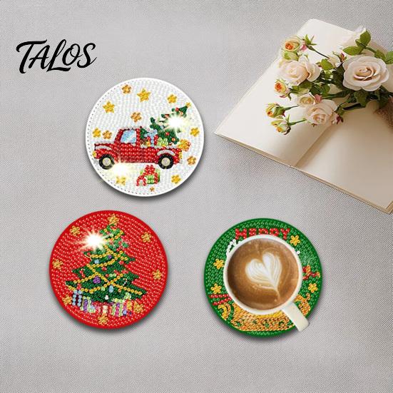 Feiertags-Tischdekorationen für Zuhause 12 Stück Weihnachten Strassmalerei Kunst-Untersetzer, DIY Strass-Untersetzer Dekorations-Set mit Halter,