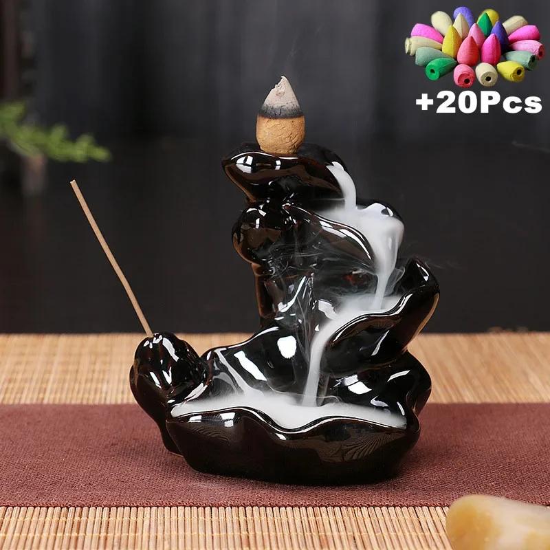 Free 20Pcs Incense Cones Creative Home Decor Backflow Stick Incense Burner Ceramic Censer Home Decoration Use In Home Teahouse