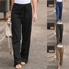 Women's Summer Elastic Waist Solid Cotton Wide Leg Pants Loose Trousers for Women