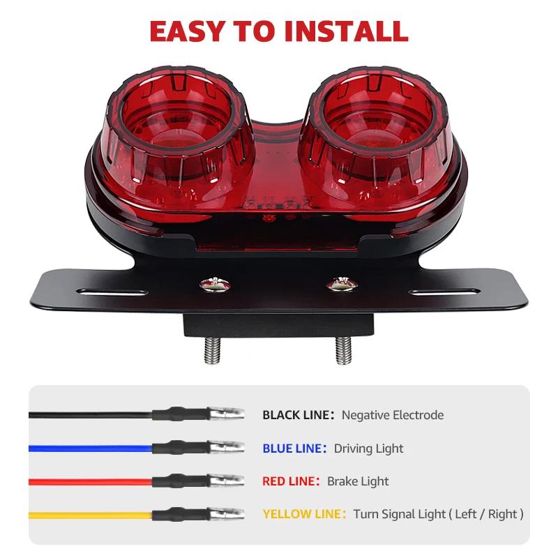 Motorcycle LED Tail Light Integrated Brake Turn Signal With License Plate Bracket For Honda Yamaha Universal 12V Rear Light