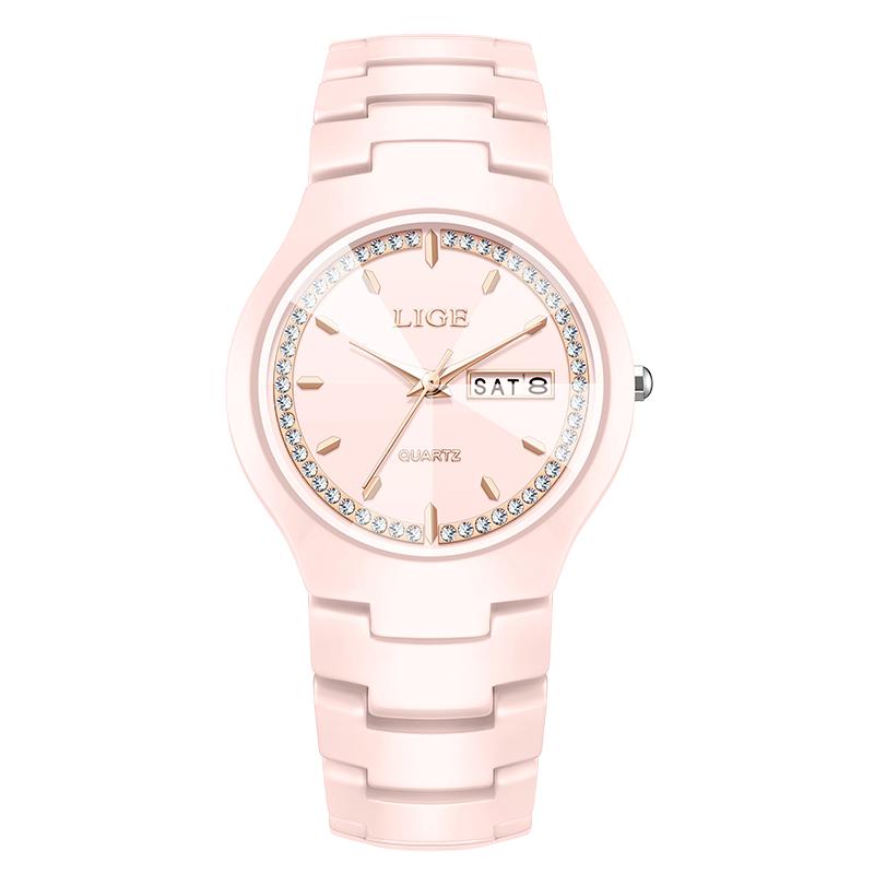 LIGE Top Brand Luxury Elegant Women Watch Ceramic Ladies Watch Waterproof Clock Week Calendar Fashion Quartz Relogios Masculino