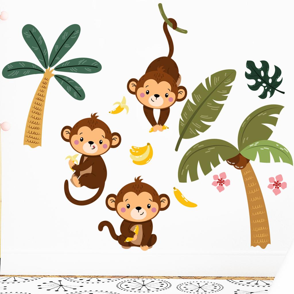 Forest Cartoon Animal Tree Monkey Stickers Bedroom Living Room Home Decor Wall Stickers