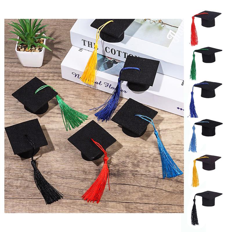5/10PCS Mini Graduation Hat Doctoral Cap Costume Top Hat with Tassels DIY Bottle Felt Lid Decor Wine Bottle Decoration