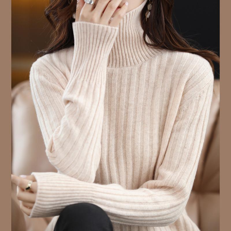 Autumn and winter new knitted sweater women's turtleneck draw loose and thin pullover sweater women's knitted bottoming shirt thickened