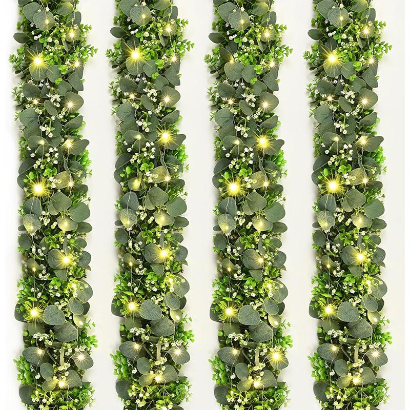 Artificial Eucalyptus Leaves Greenery Garland Fake Plant Spring Vines With Led for Wedding Room Party Decoration Accessories