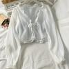 Sciarpa in Pizzo con Fiocco e Volant Estiva 2026 da Donna – Camicia Larga a Maniche Lunghe Protezione Solare