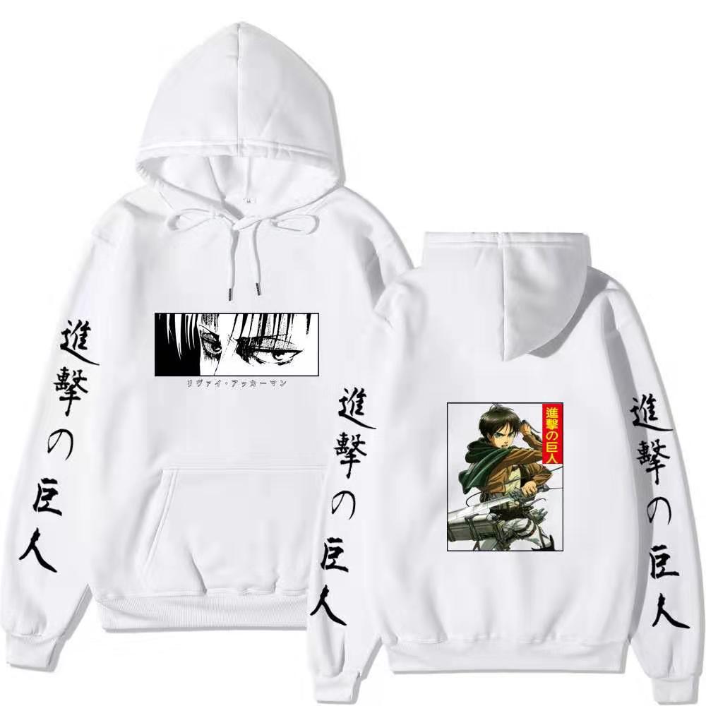 Unisex Attack on Titan Hoodie, Levi Ackerman & Eren Yeager Front Back Print Pullover, Long Sleeve Anime Graphic Hooded Sweatshirt Streetwear