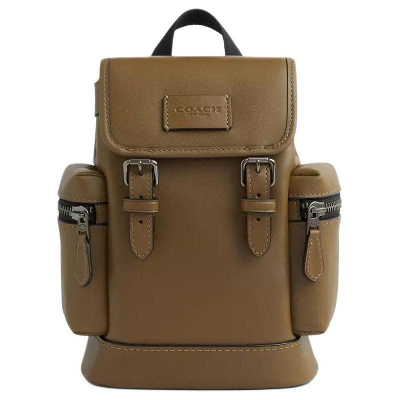 

COACH Sprint 15 letter logo label leather chest bag mini men s khaki green зелений