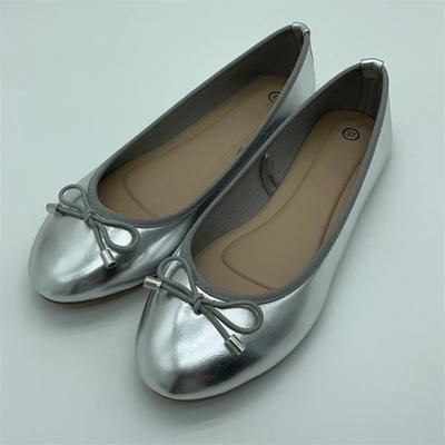 Auriu, argintiu, eleganti, cu bowknot, cu vârf rotund, pentru femei, confort plat, cu slip-on, pantofi pentru femei, balerină, cu mule unice
