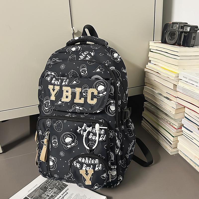 Printed Student Schoolbag Men's Large Capacity Travel Backpack Women's Campus Backpack with Coin Purse