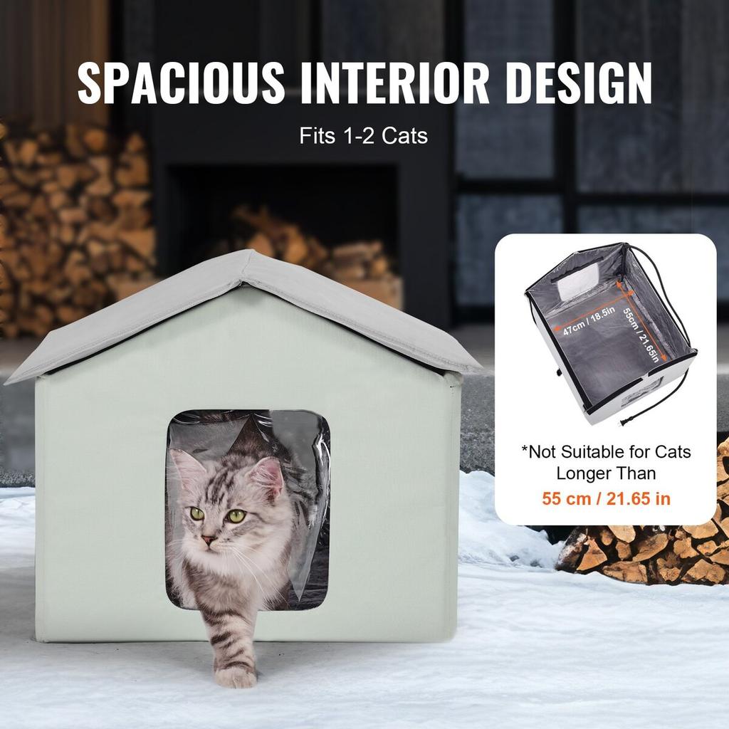 Heated Cat House Foldable Kitty Shelter with Heated Pad Green Middle
