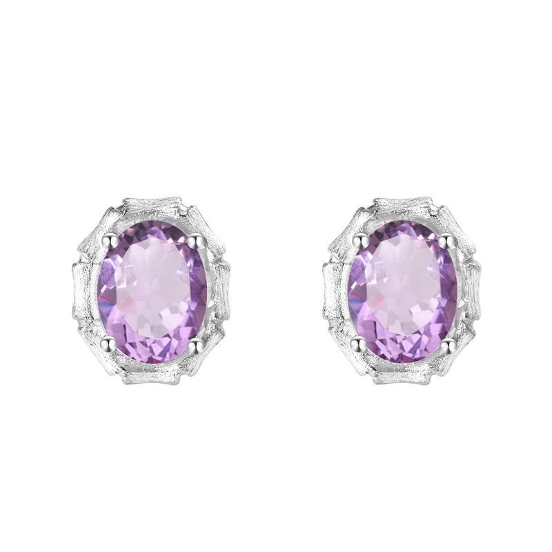 S925 sterling silver stud earrings necklace ring set with natural crystal stone brushed craftsmanship light luxury section high-rise jewelry set