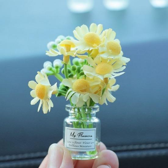Mini Flower Vase Car Dashboard Decor Cute Center Console Accessory with Adhesive Realistic Micro-Landscape for Home Office Desk