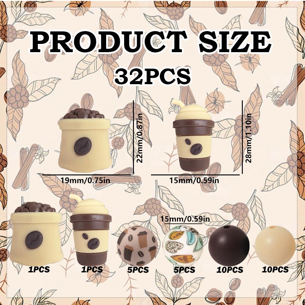 

32/44/60PCS new coffee series silicone bead set, perfect for DIY handmade crafts such as keychains, necklaces, bracelets, etc