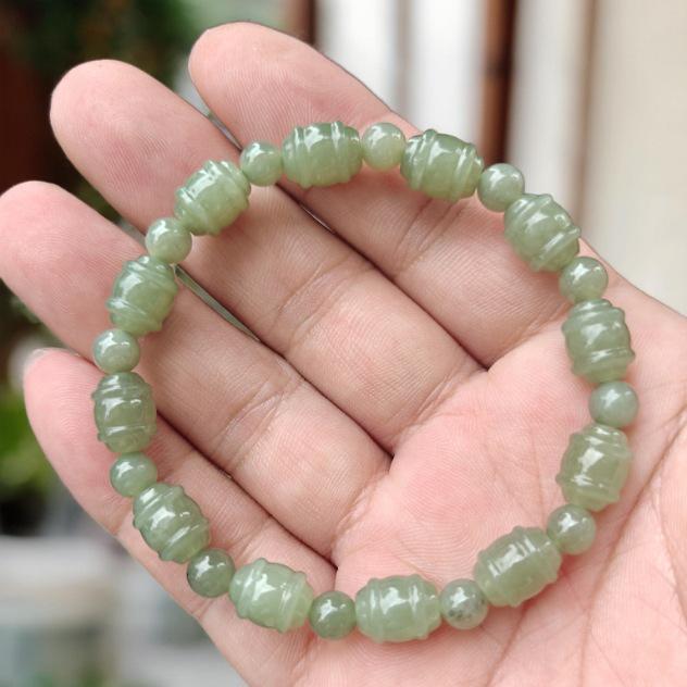 Hetian Jade Qinghai Crystal Bead Bracelet - Clear Water Green Design