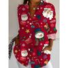 Christmas Women's Shirt Graphic Santa Claus Elegant Vintage Tropical Long Sleeve Shirt Collar Regular Tops Daily Holiday Winter