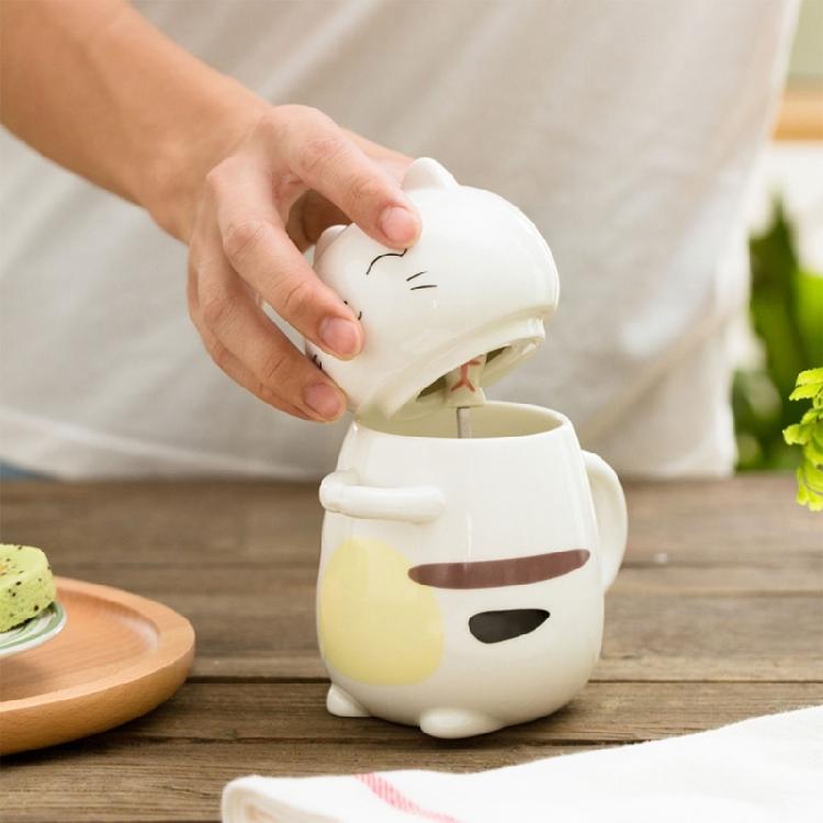 Creative Milk Cup with Spoon Lid Lovely Animal Drinkware for Cats Enthusiasts