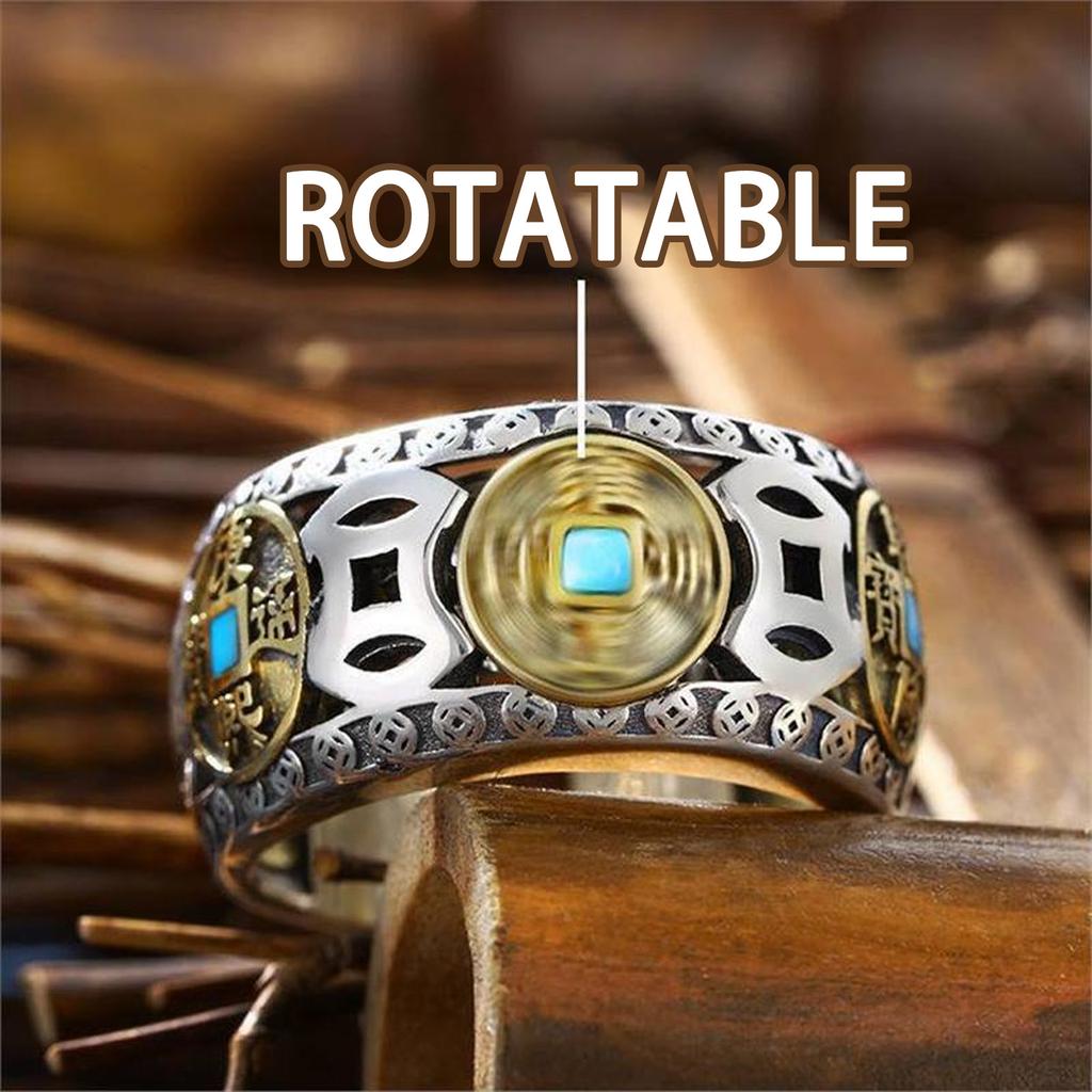 Rotating Five Emperor Coins Ring Adjustable Spinning Design For Anxiety Relief Stress Reliever Jewelry