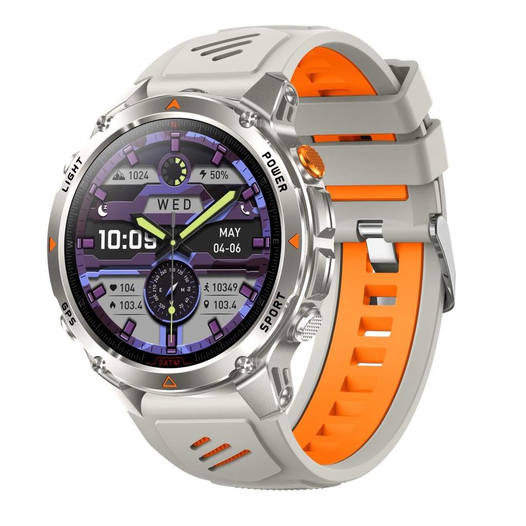 Rainbuvvy HT37 GPS Smartwatch 1,46 Zoll IPS-Bildschirm Bluetooth-Anruf IP68 Wasserdicht Taschenlampe Herzfrequenz 540mAh Android Sportuhr