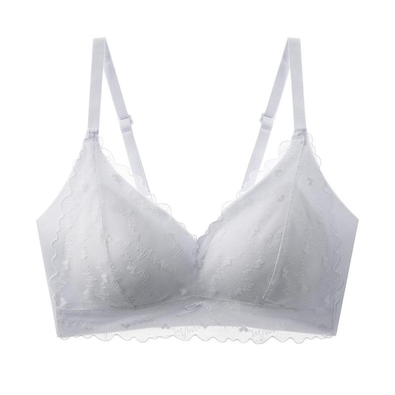 Cream Lace Wireless Bra with High Side Panels for Side Fat Control