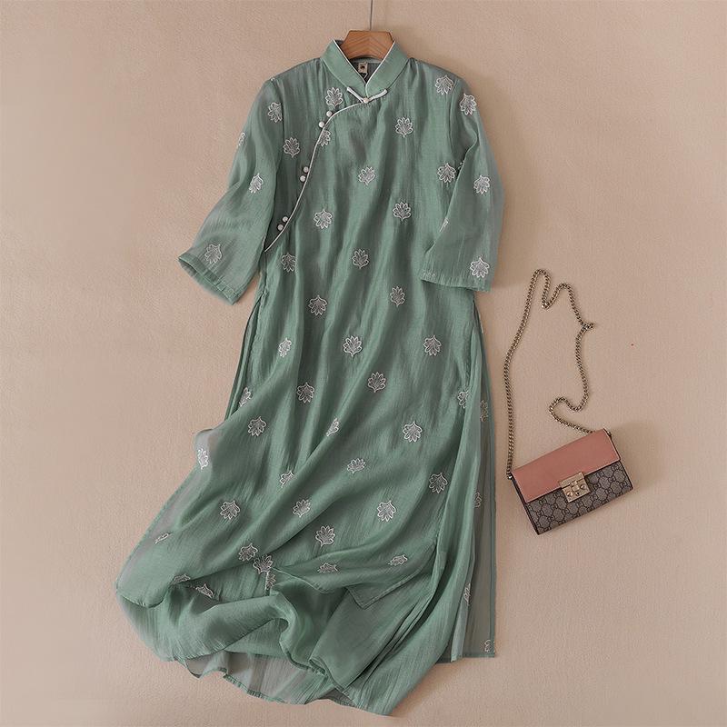 Summer Double-Layer Zen Tea Ceremony Women's Floral A-line Dress